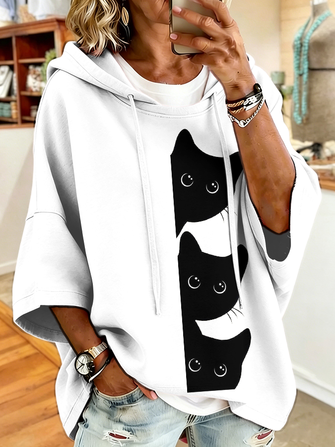 Women's Cat Print Sweatshirt