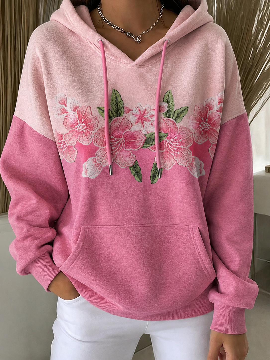 Women'S Breast Cancer Awareness Print Long Sleeve Hooded Sweatshirt