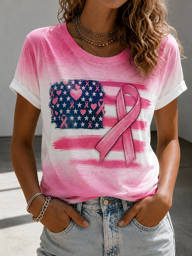 Women'S Breast Cancer Awareness Printed Casual T-Shirt