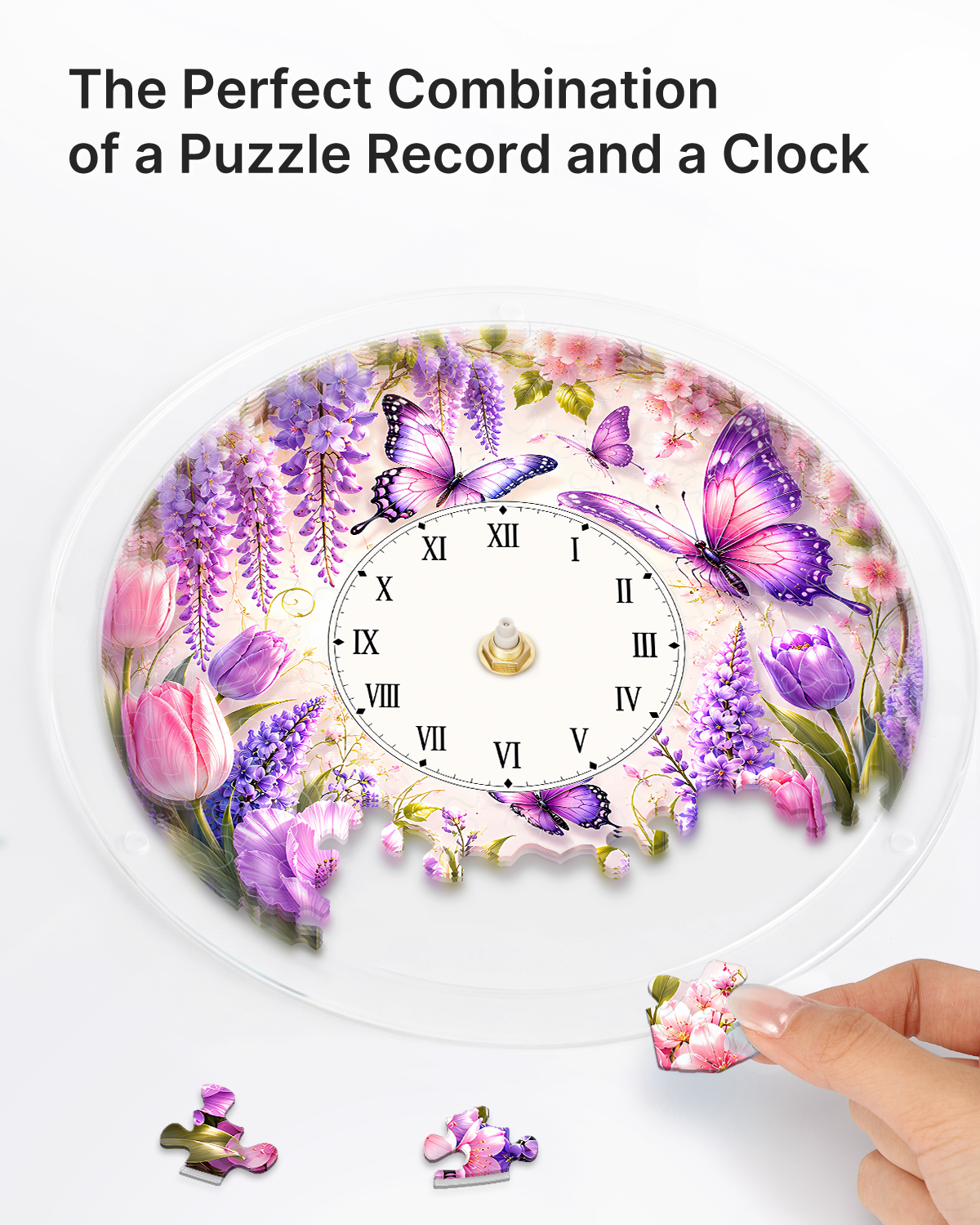 DIY Acrylic Puzzle Clock Kit - Purple Wisteria Butterflies