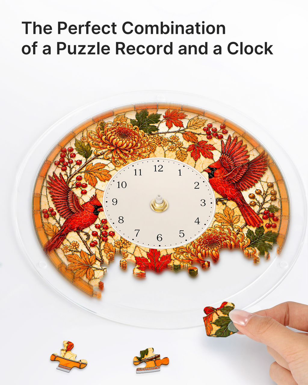 DIY Acrylic Puzzle Clock Kit - Autumn Cardinals Foliage