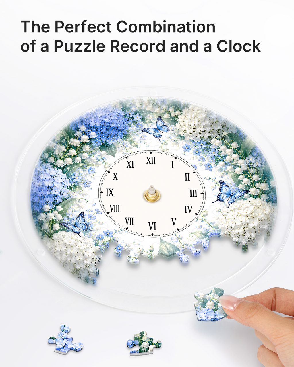 DIY Acrylic Puzzle Clock Kit - Blue Hydrangea Garden