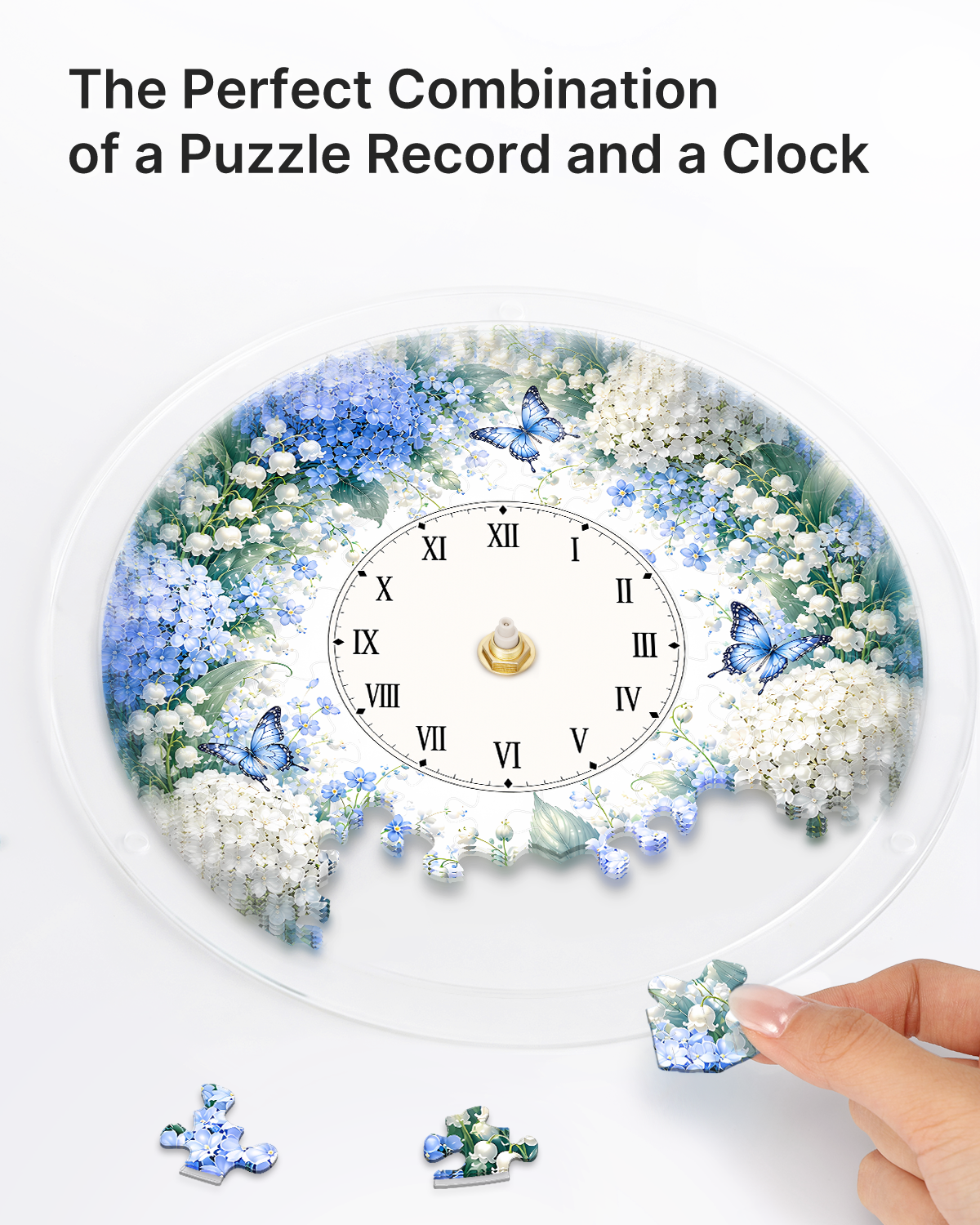 DIY Acrylic Puzzle Clock Kit - Blue Hydrangea Garden