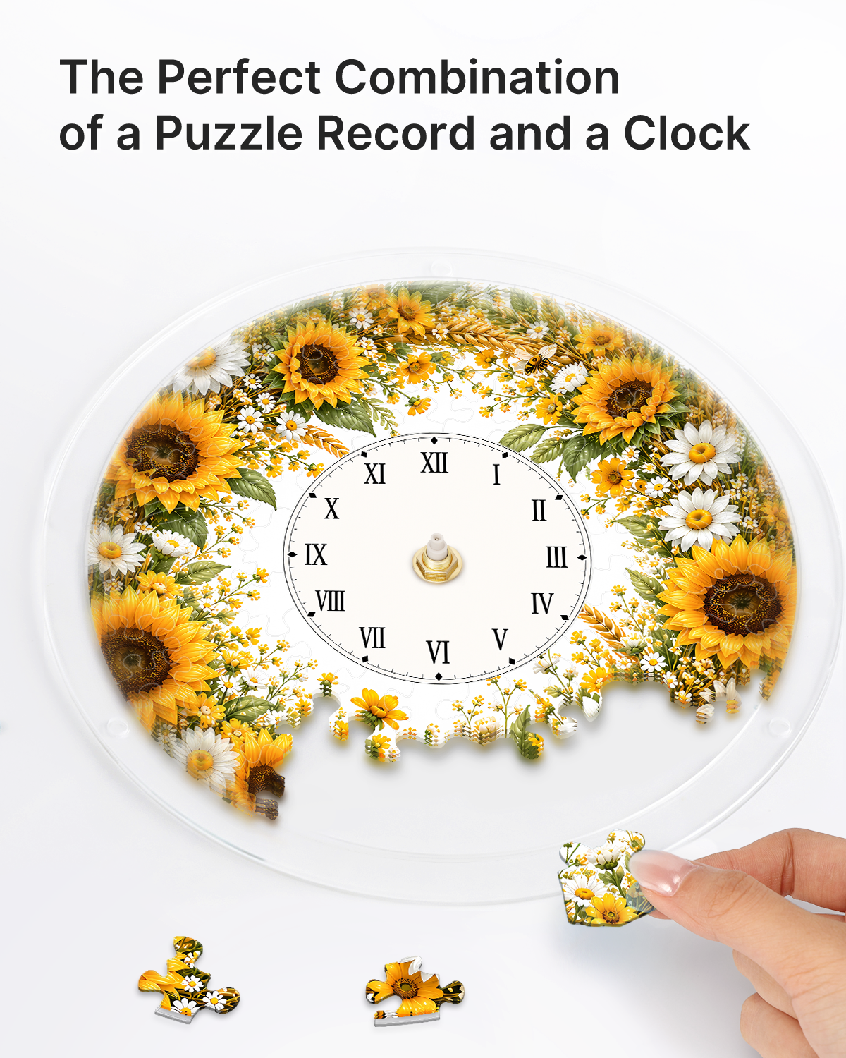 DIY Acrylic Puzzle Clock Kit - Golden Sunflower Field