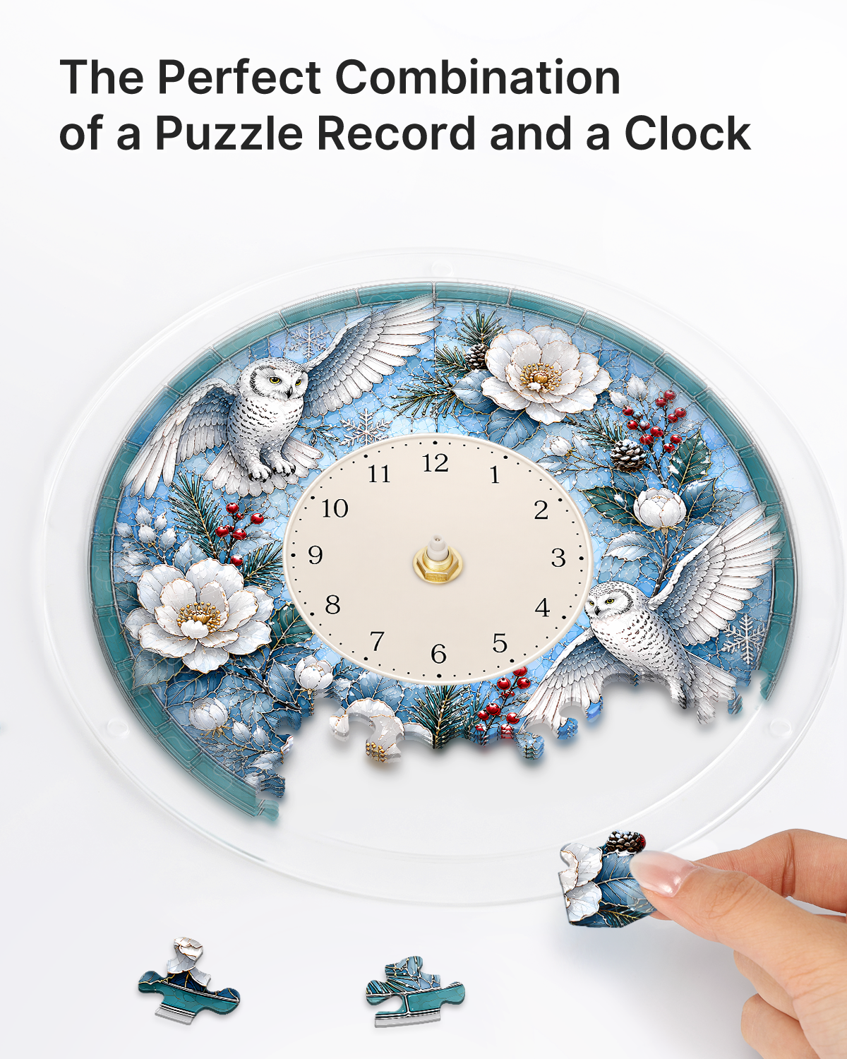 DIY Acrylic Puzzle Clock Kit - Winter Snowy Owls