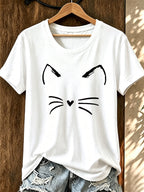 Women's Cat Printed Casual T-shirt