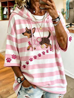 Women'S Retro Breast Cancer Awareness Dog Print Blouse