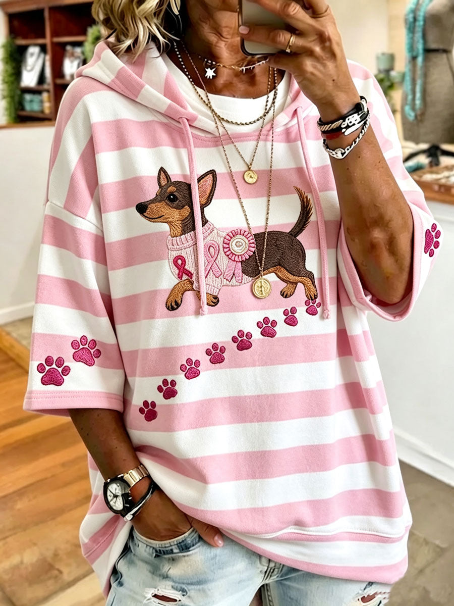 Women'S Retro Breast Cancer Awareness Dog Print Blouse