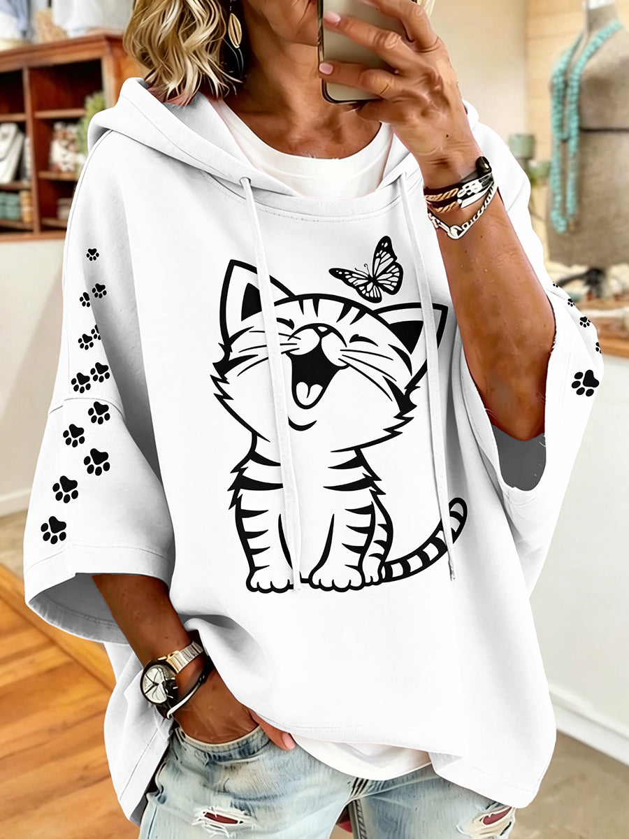 Women'S Vintage Cat Print Hoodie