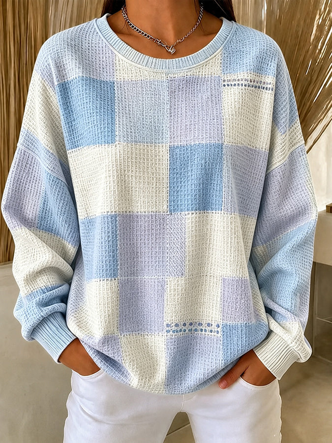 Women's Casual Plaid Art Waffle Top