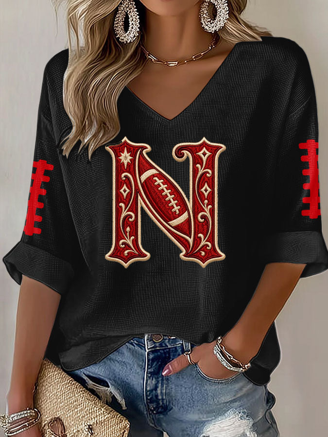 Women'S Football Print Waffle  Top