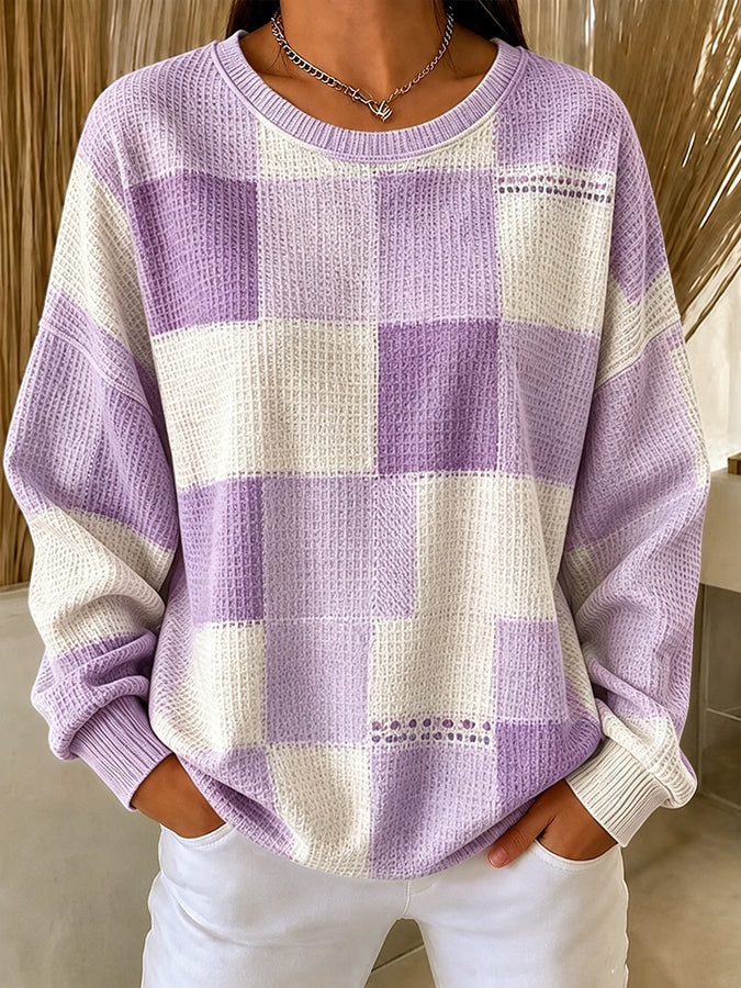 Women's Casual Plaid Art Waffle Top