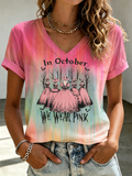 Ladies' casual pink art printed T-shirt