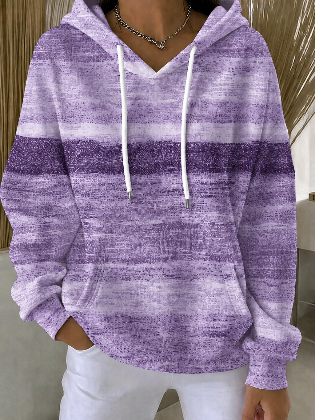 Women'S Breast Cancer Awareness Print Long Sleeve Hooded Sweatshirt