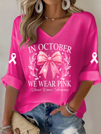 Women'S In October We Wear Pink  Print Waffle  Top