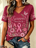 Women'S Floral Printed V-Neck T-Shirt