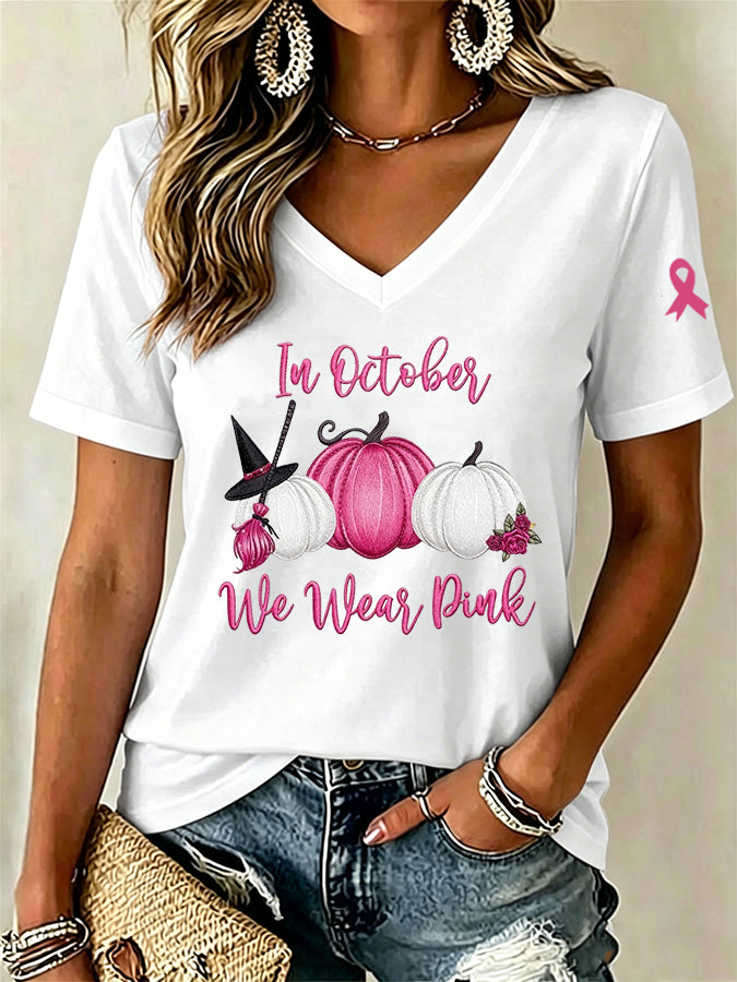Women'S In October We Wear Pink Print Short-Sleeve T-Shirt