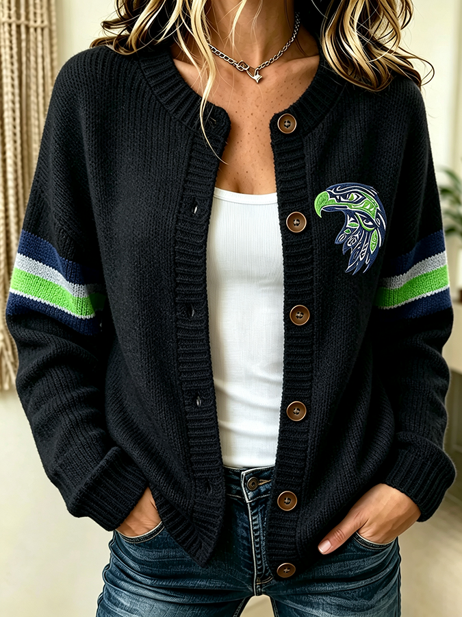 Women'S Casual Football Plant Knitted Cardigan Top