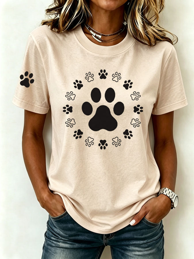 Women's Paw Print Casual T-shirt