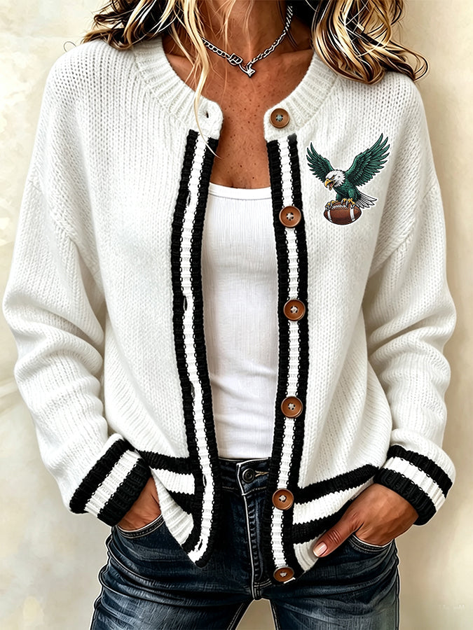 Women'S Casual Football Print Knitted Cardigan Top