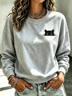 Women'S Casual Black Cat Art Printed Sports Shirt