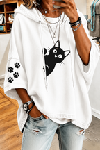Women'S Cat Beachhead Peeking At Printed Casual Hoodie