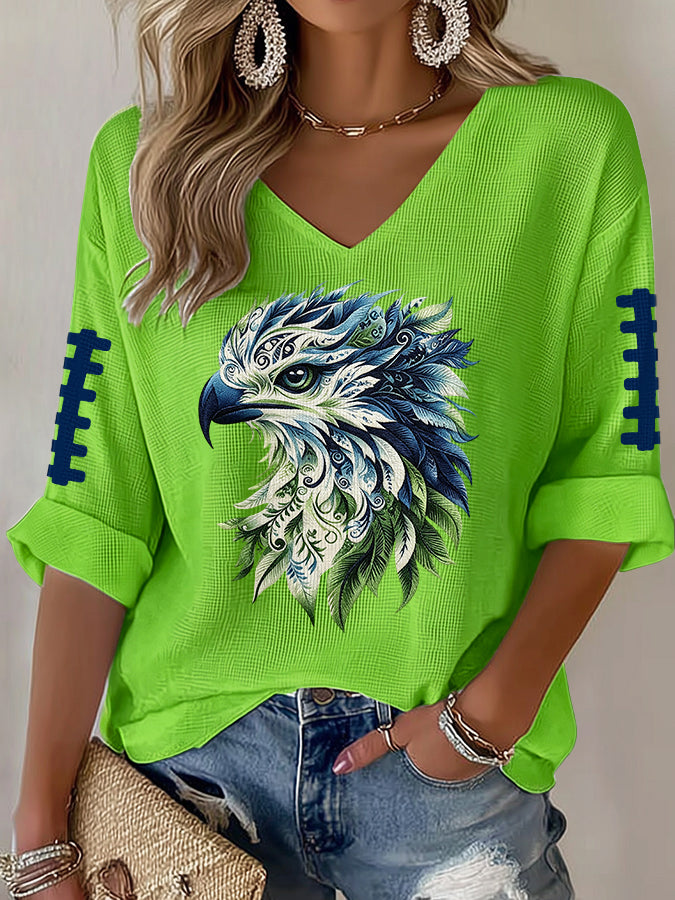 Women'S Football Print Waffle Top