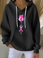 Women'S Breast Cancer Awareness Flowers  Printed Casual Hoodie