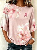 Women's Pink Art Print Crew Neck Top