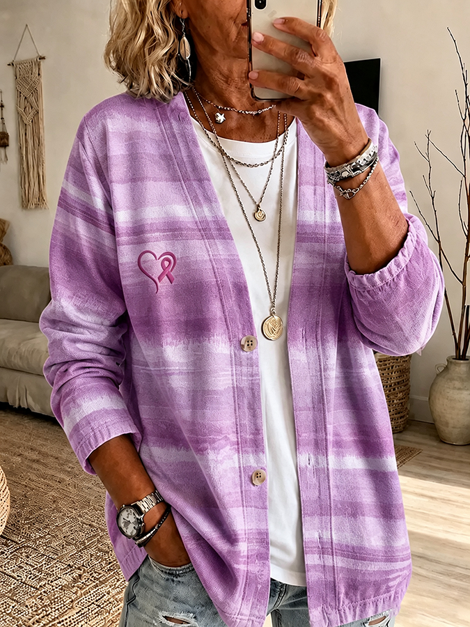 Women'S Casual Breast Cancer Awareness Cardigan Top