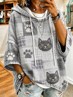 Retro Animal Cat Printed Hoodie