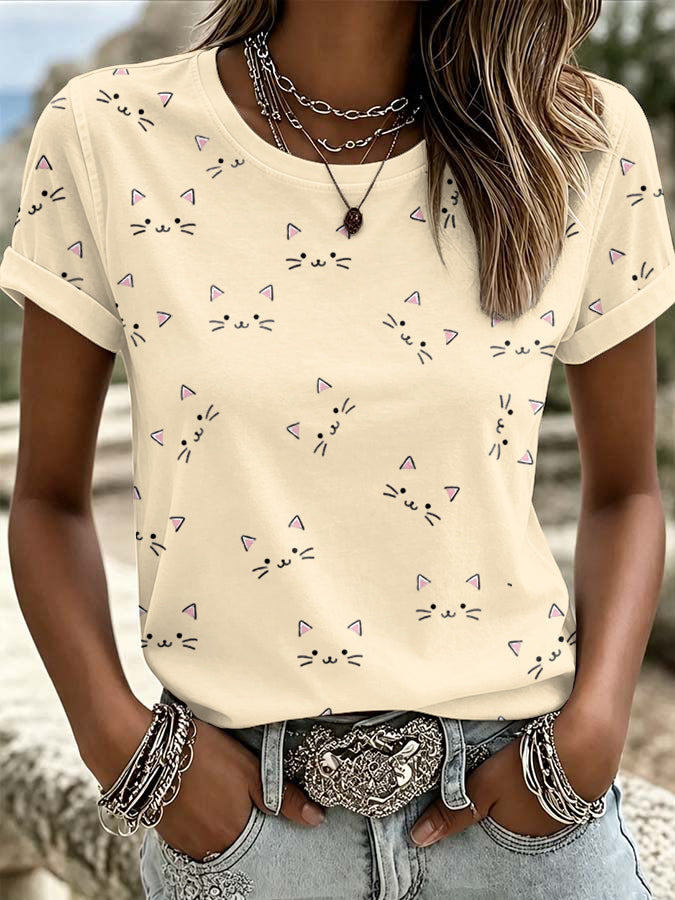 Women'S Cat Printed Casual T-Shirt