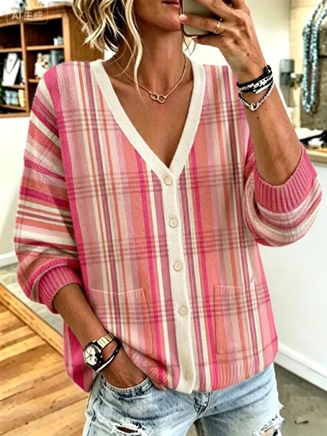 Women's Square Casual Solid Color Cardigan