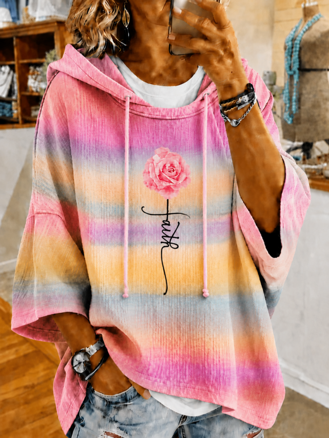 Women'S Flowers Printed Hooded Sweatshirt