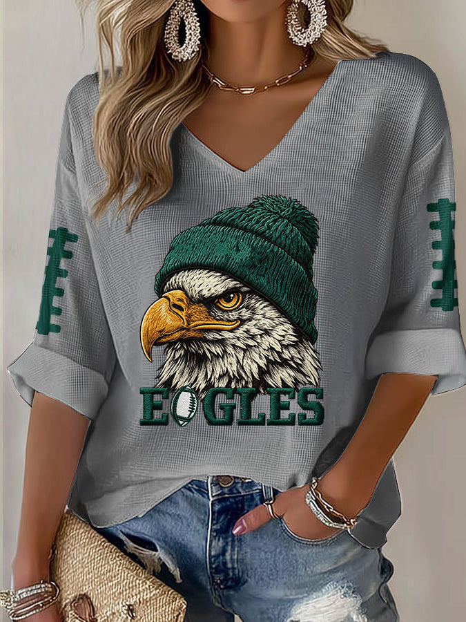Women'S Football Print Waffle  Top