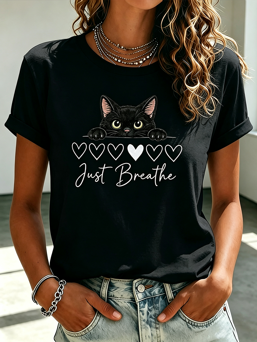 Women's Cute Cat Printed Casual T-shirt