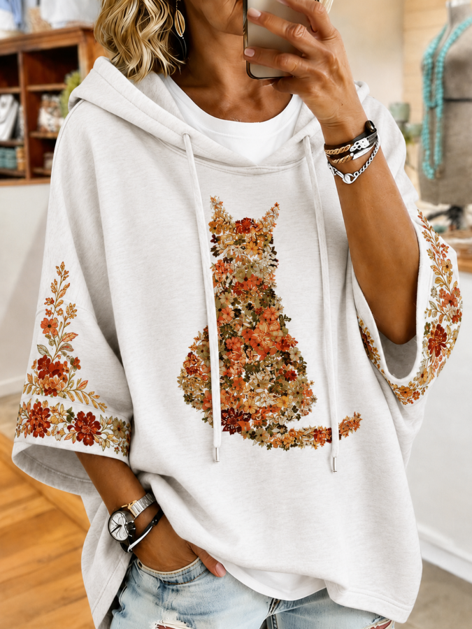 Women'S Cat Print Printed Hoodie