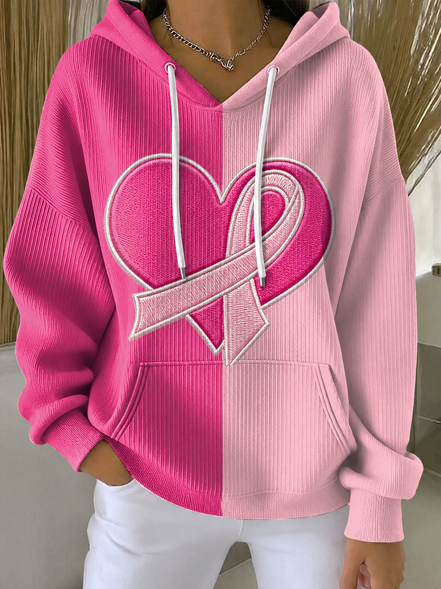 Women'S Pink Print Hooded Sweatshirt