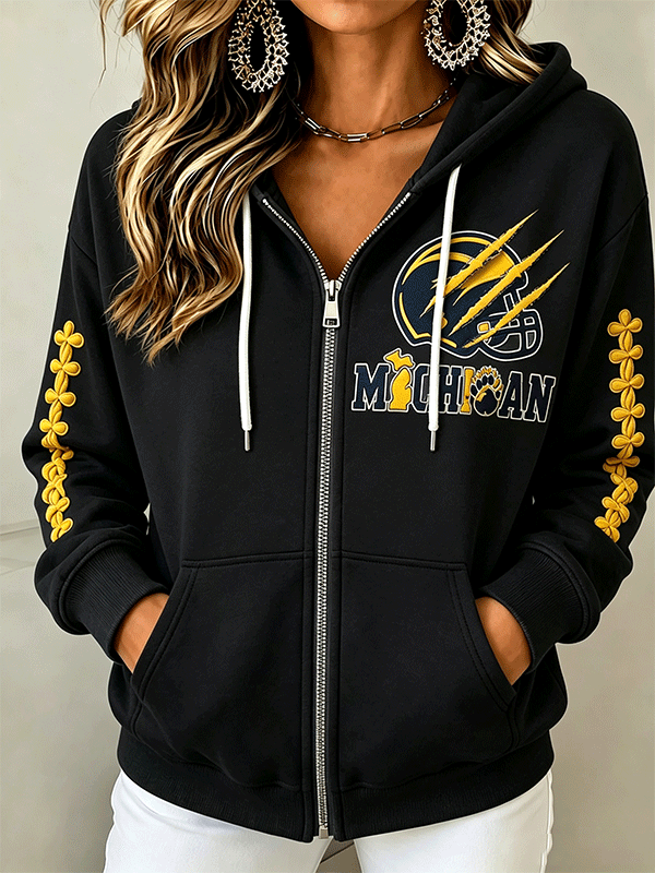 Women's Football Sports Outdoor Printed Zipper Hoodie