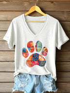 Women'S Colorful Cat Claw Printed V-Neck T-Shirt