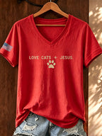 Women Love Jesus And Cats Printed T-Shirt