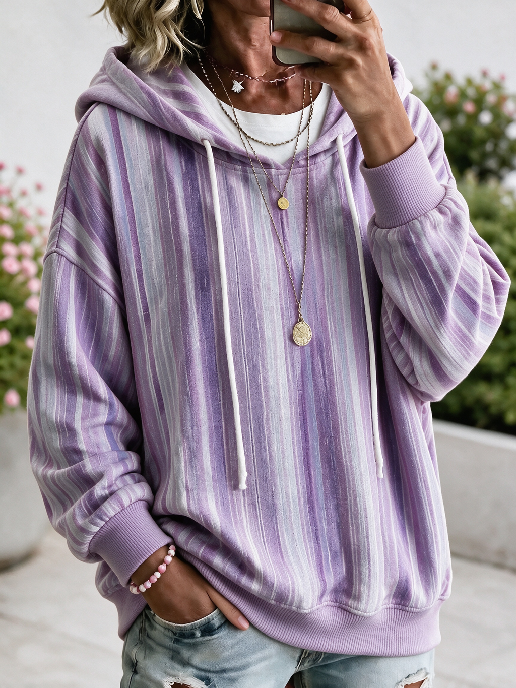 Women's Geometric Art Flower Hoodie
