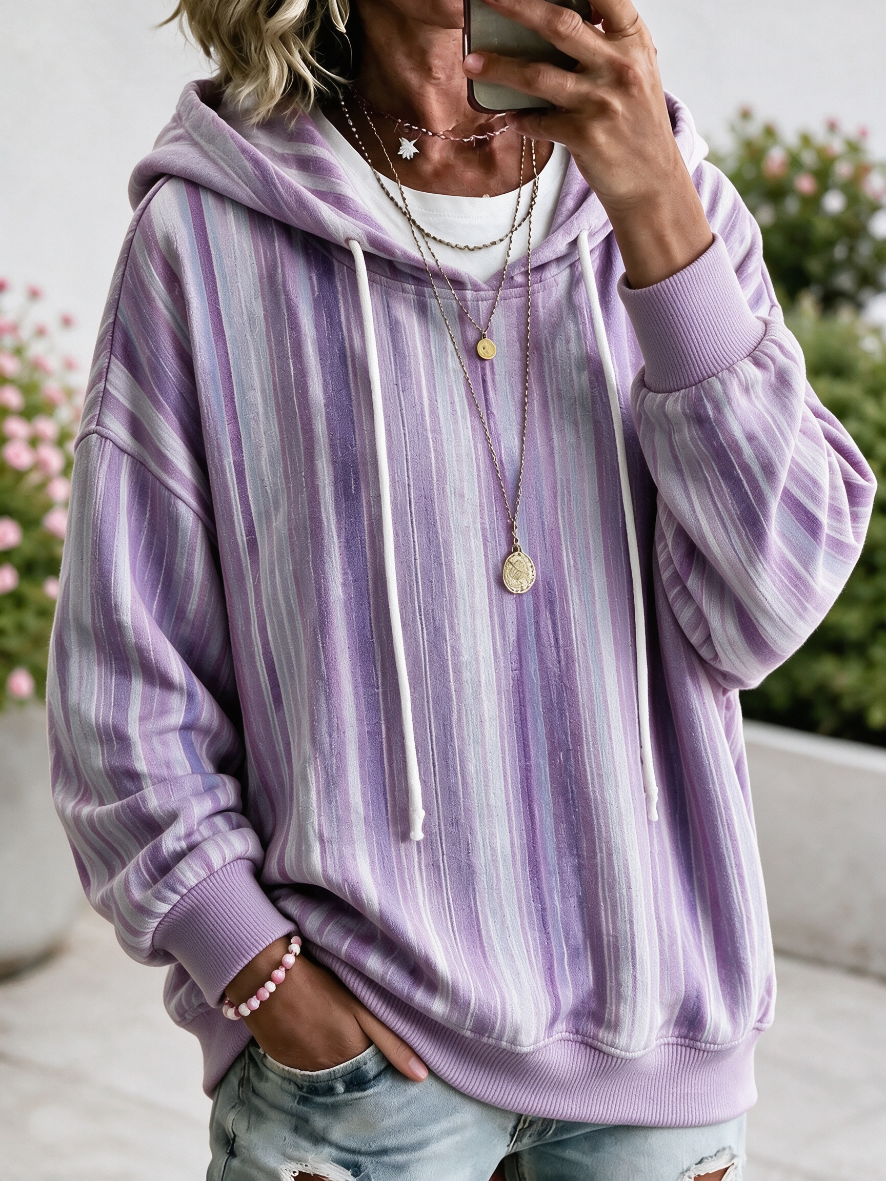 Women's Geometric Art Flower Hoodie