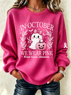 Women's Breast Cancer Print Crew Neck Check Sweatshirt