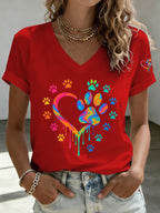 Women'S Paw Heart Print V-Neck T-Shirt