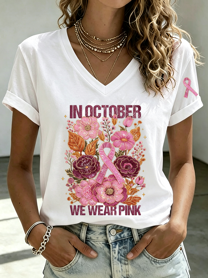 Women's In October We Wear Pink  Print T-shirt