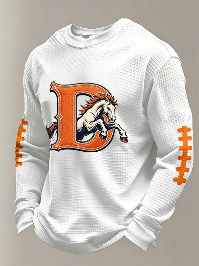 Men'S Football Fan Casual Long Sleeved Waffle Top