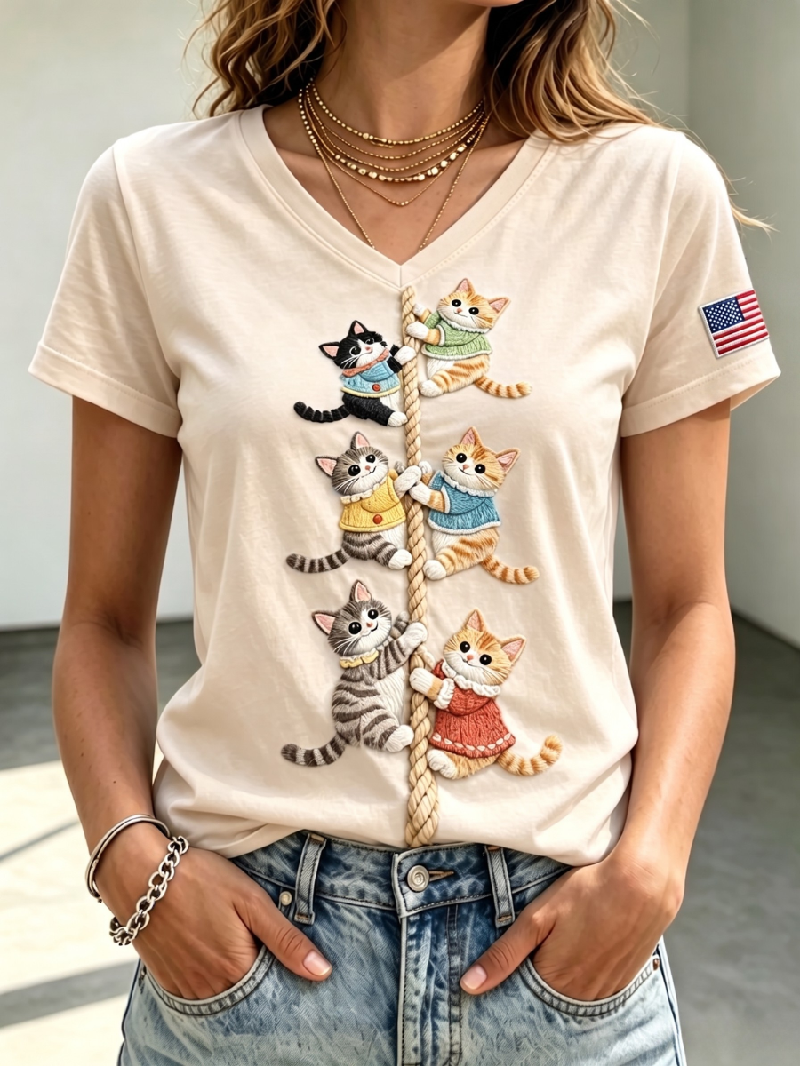 Women'S International Cat Day Printed Short Sleeve T-Shirt