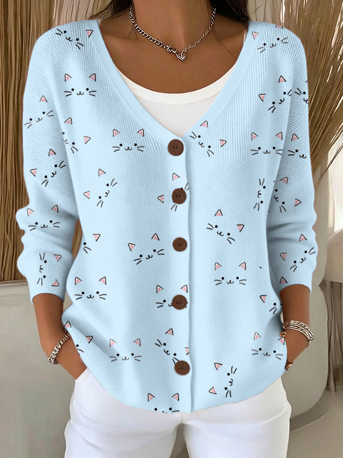 Women'S Cat Printed Casual Cardigan