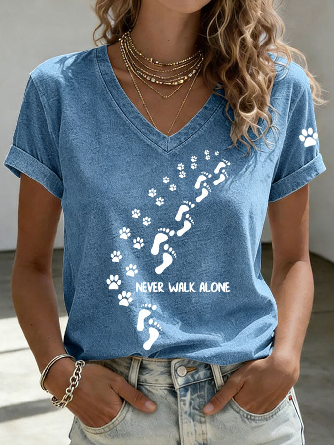 Women'S Paw Heart Print V-Neck T-Shirt